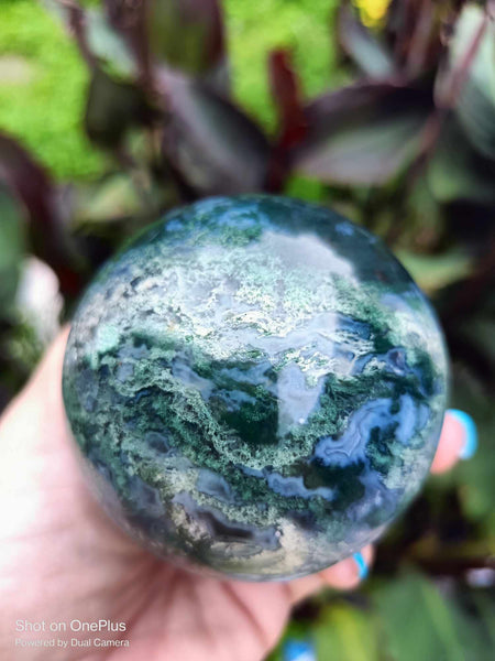 Moss Agate Crystal sphere high Quality with cave druzy