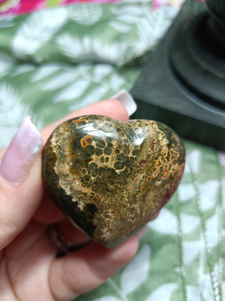 Rainforest Jasper Crystal Heart Carving