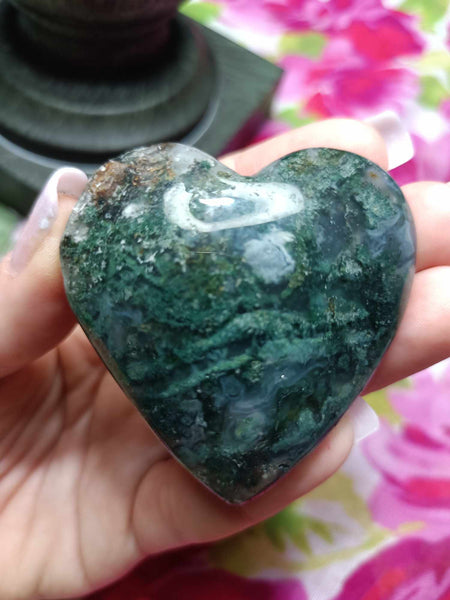 Moss Agate Crystal Heart Carving