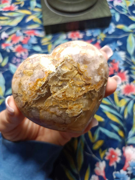 Flower Agate Crystal Heart