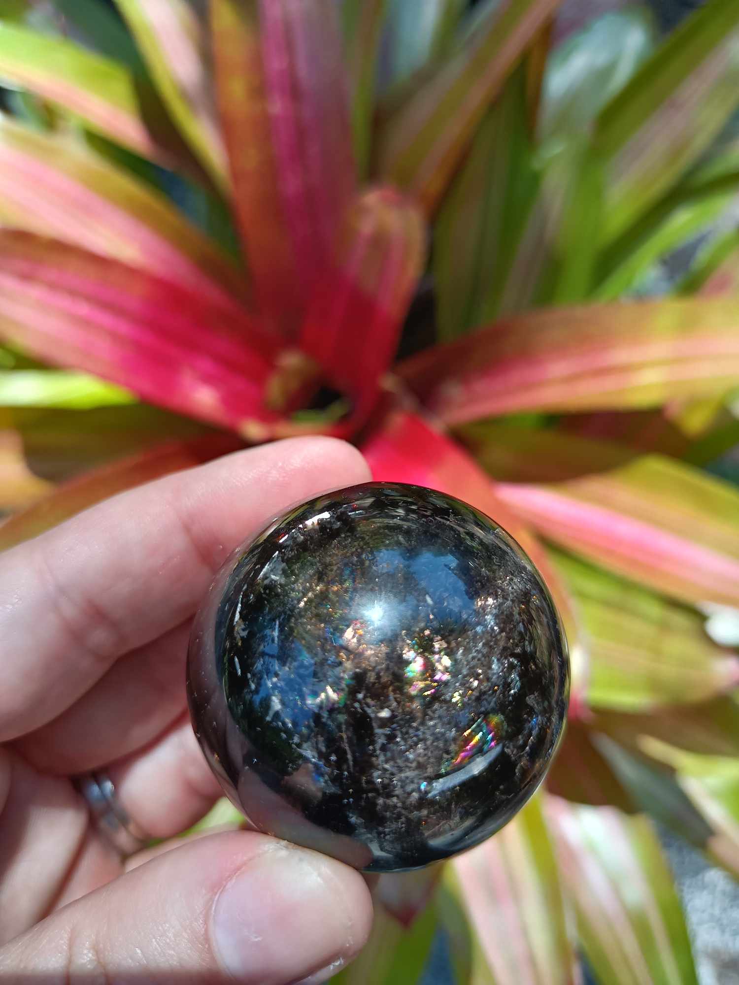 Smokey Quartz Crystal Sphere with plethora of rainbows