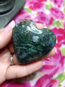 Moss Agate Crystal Heart Carving