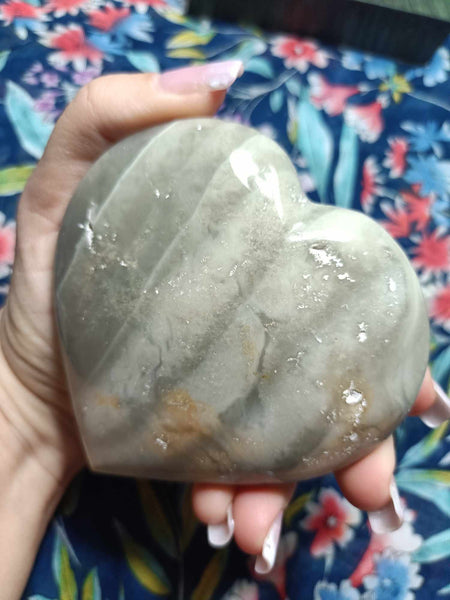 Gray Ocean Jasper Crystal Heart Carving