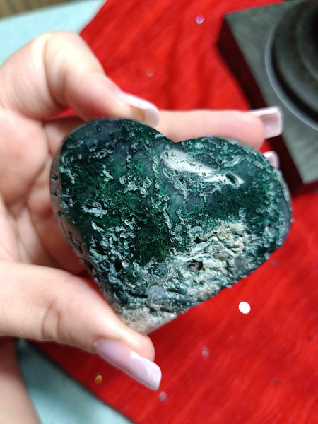 Moss Agate Crystal Heart