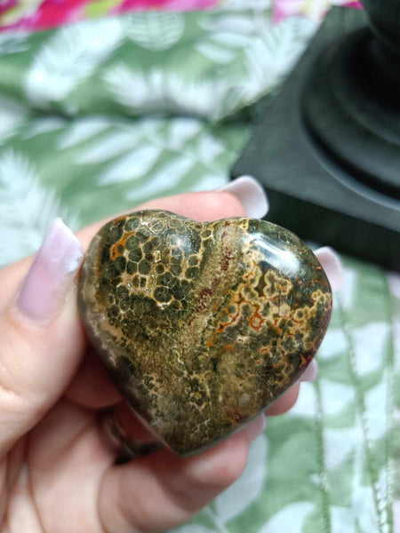 Rainforest Jasper Crystal Heart Carving