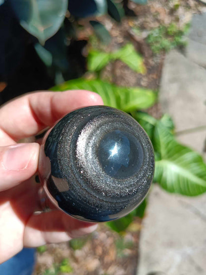 Black Silver Obsidian Crystal Sphere with
