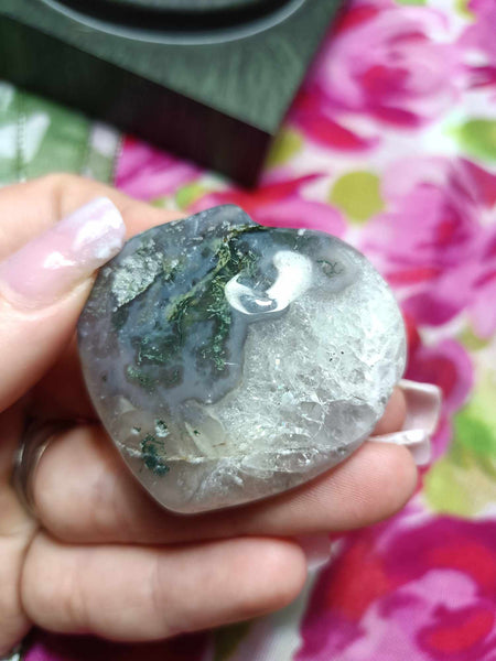 Moss Agate Crystal Heart