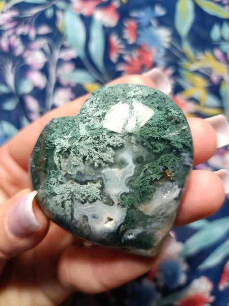 Moss Agate Crystal Heart Carving