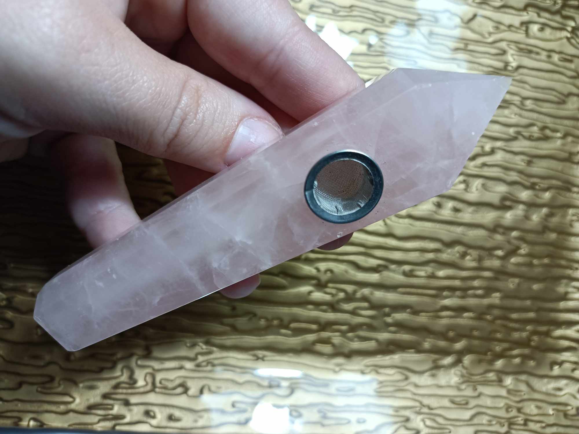 Rose Quartz Crystal Pipe