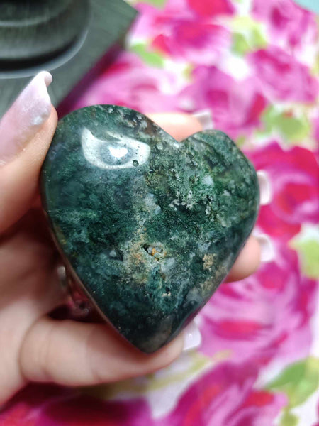 Moss Agate Crystal Heart Carving