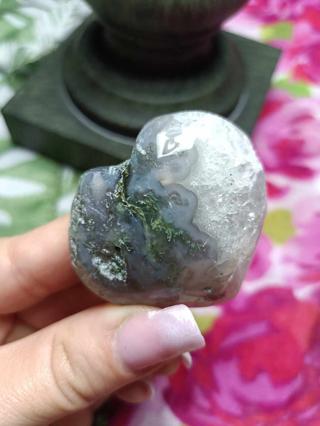 Moss Agate Crystal Heart