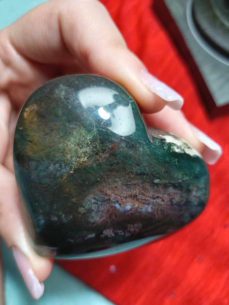 Moss Agate Crystal Heart