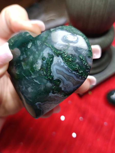 Moss Agate Crystal Heart