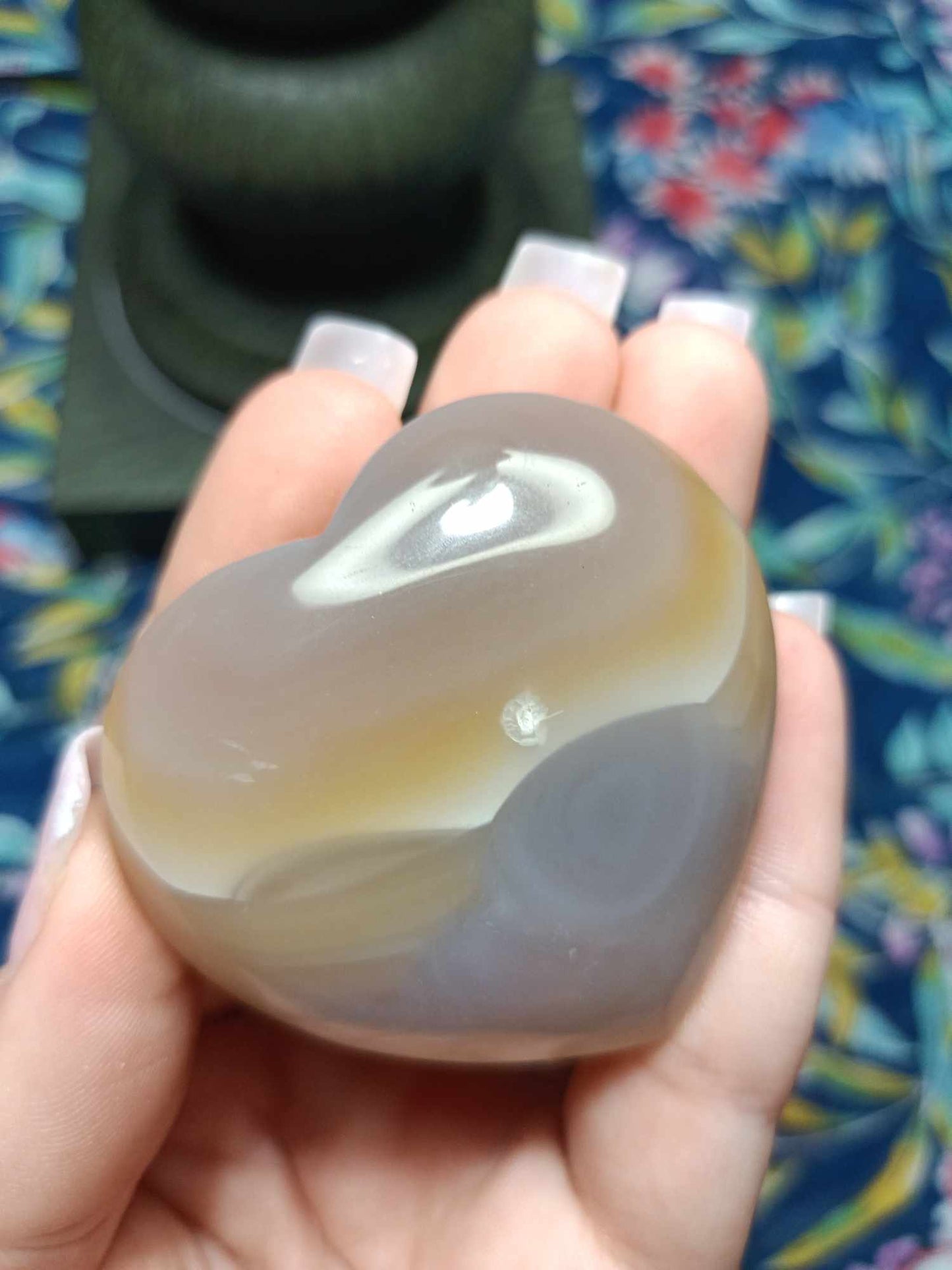 Agate Crystal Heart Carving with band and druzy