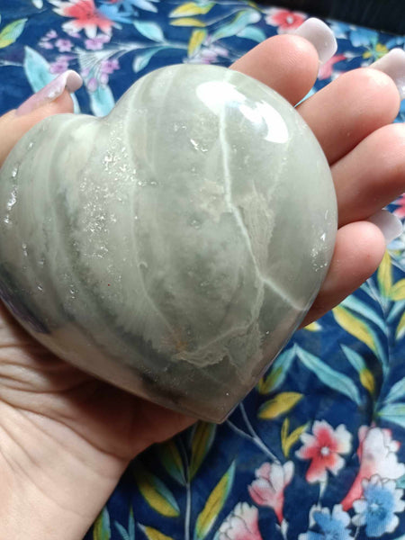 Gray Ocean Jasper Crystal Heart Carving