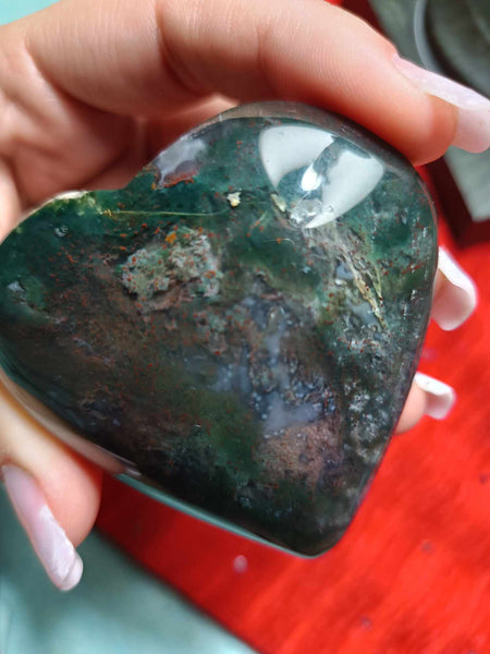 Moss Agate Crystal Heart