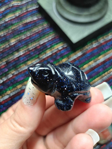 Blue Goldstone Crystal Turtle carving