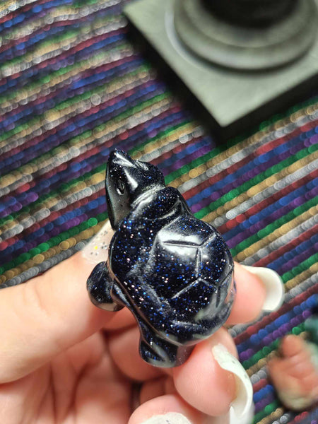 Blue Goldstone Crystal Turtle carving