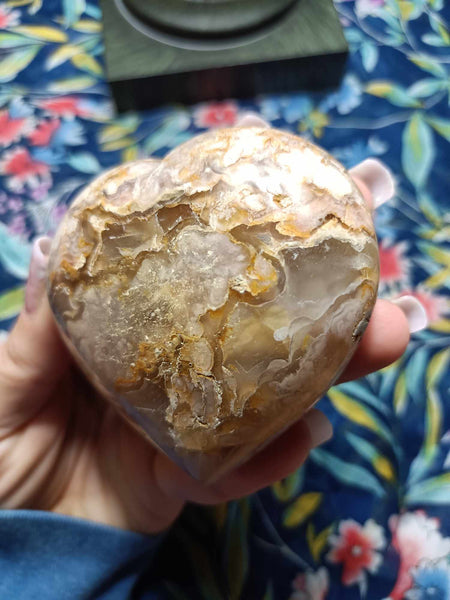 Flower Agate Crystal Heart