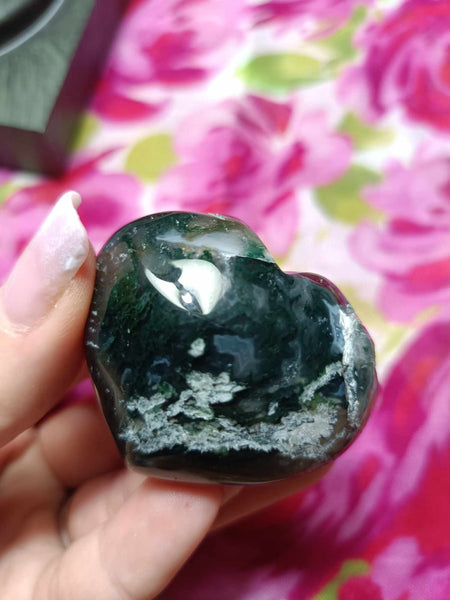 Moss Agate Crystal Heart Carving