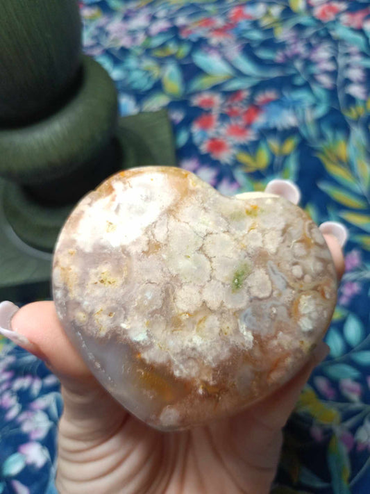 Flower Agate Crystal Heart