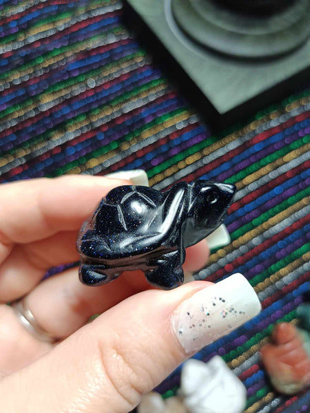 Blue Goldstone Crystal Turtle carving