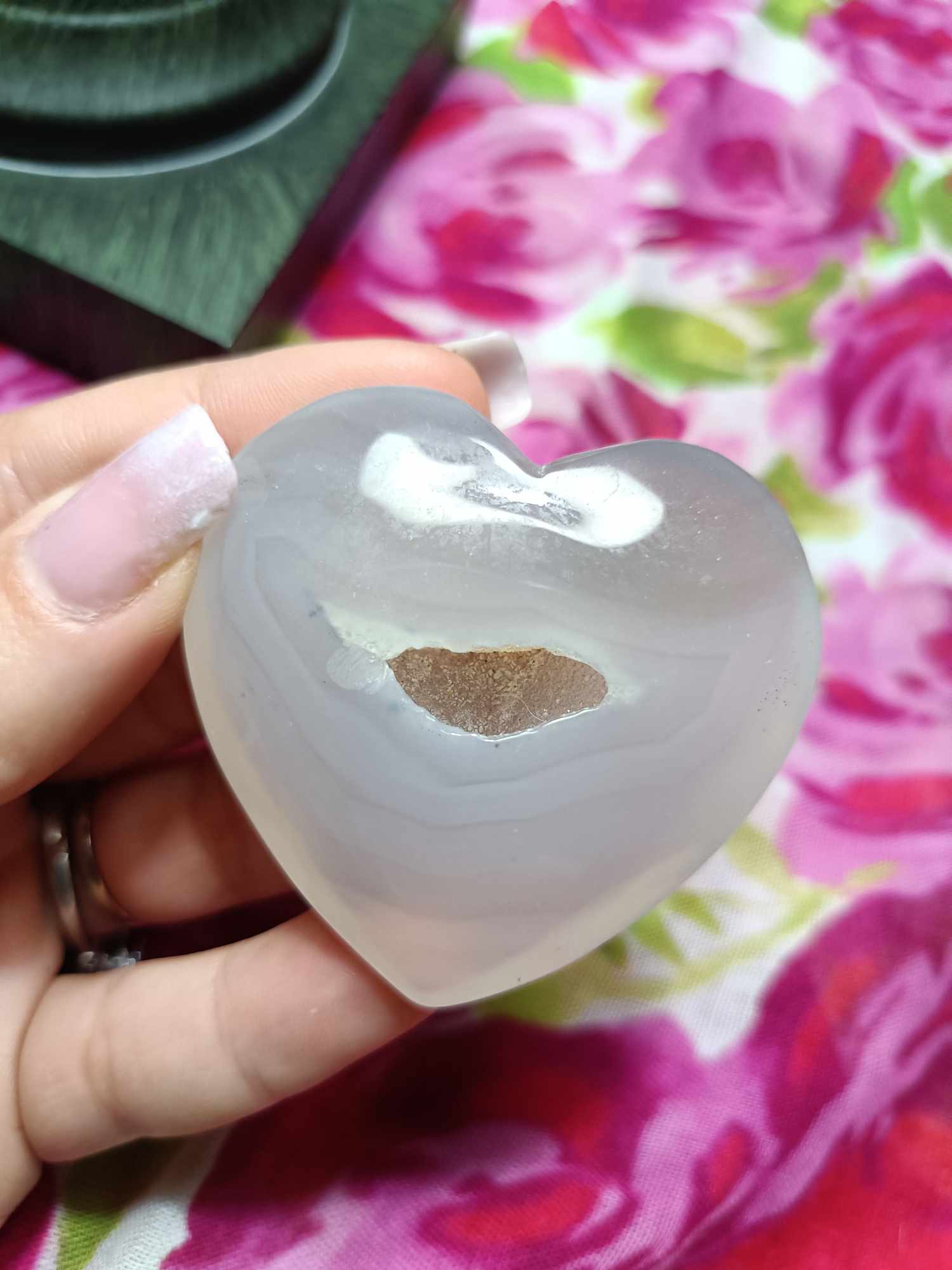 Agate Crystal Heart Carving