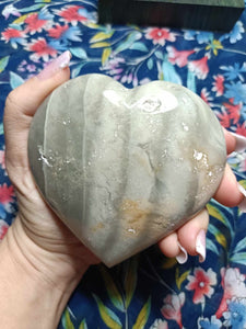 Gray Ocean Jasper Crystal Heart Carving