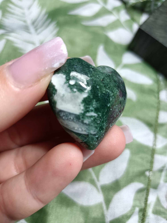 Moss Agate Crystal Heart Carving