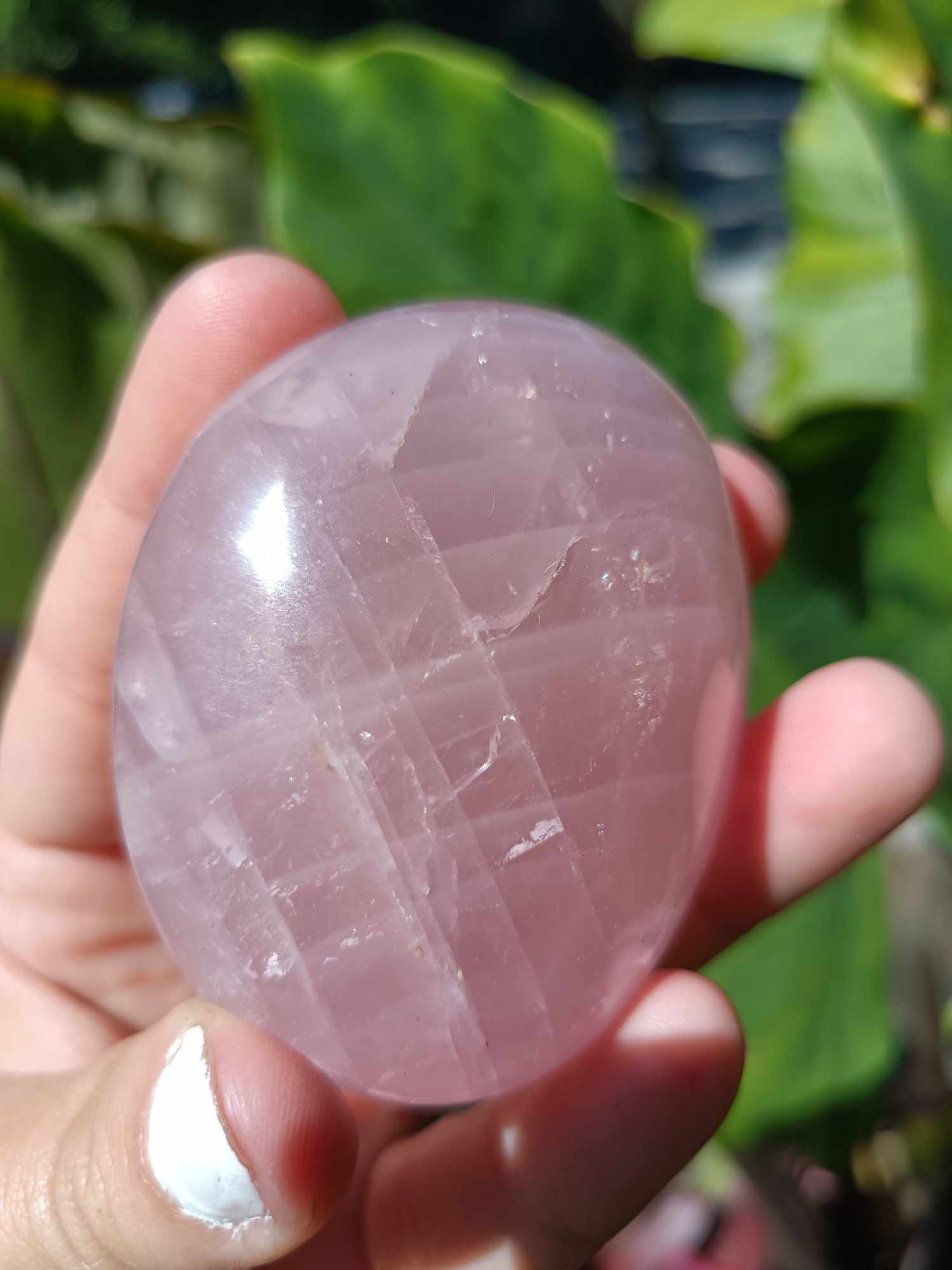 Pink Rose Quartz Crystal Palm Stone