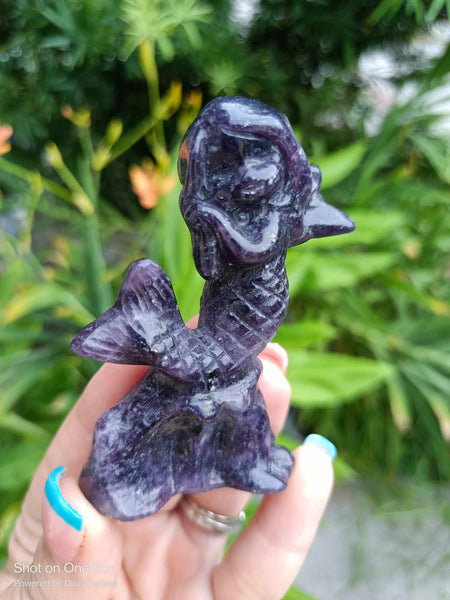 Lepidolite Mermaid Crystal Carving