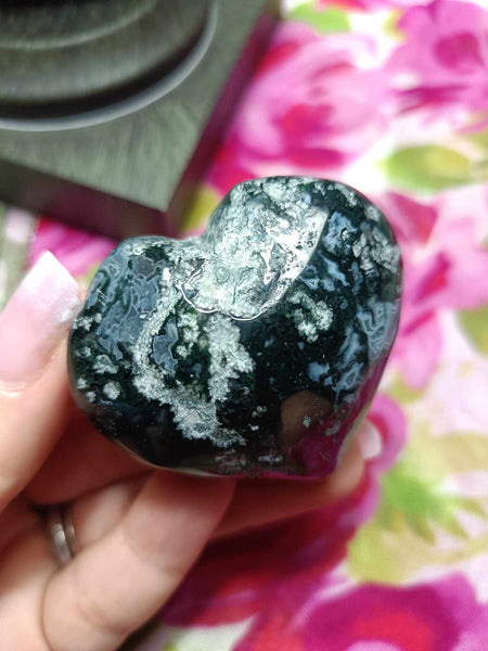 Moss Agate Crystal Heart Carving