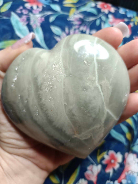 Gray Ocean Jasper Crystal Heart Carving