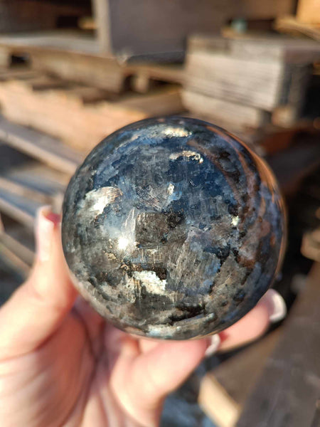 Larvikite, mystic merlinite, Indigo Gabbro Crystal sphere, pollished specimen for the rock collector