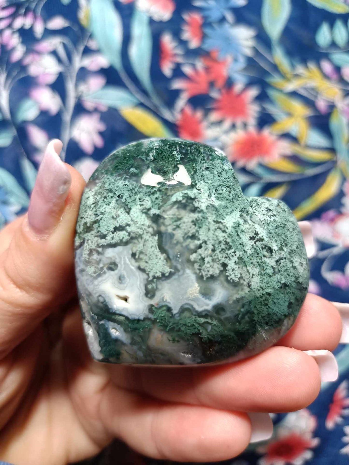 Moss Agate Crystal Heart Carving