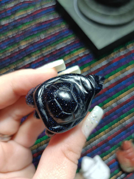 Blue Goldstone Crystal Turtle carving