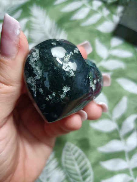 Moss Agate Crystal Heart