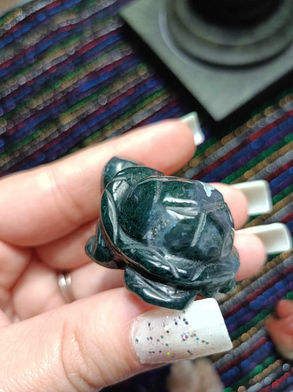 Moss Agate Turtle carving
