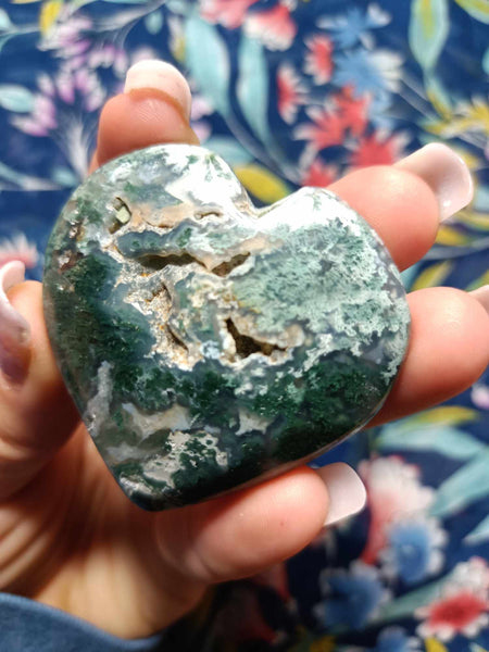 Moss Agate Crystal Heart Carving