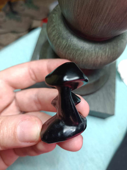 Black Obsidian Doublehead Crystal mushroom