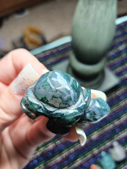 Moss Agate Turtle carving