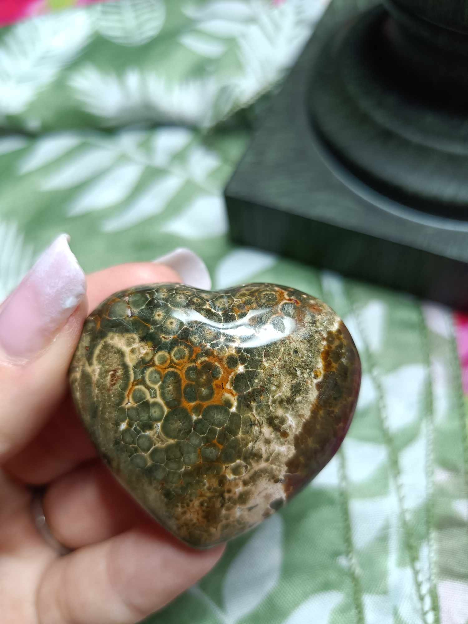 Rainforest Jasper Crystal Heart Carving