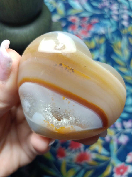 Agate Crystal Heart Carving with band and druzy