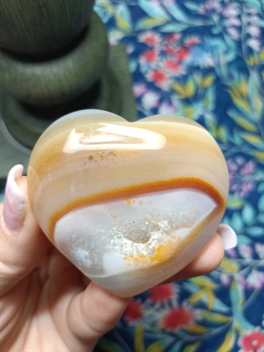 Agate Crystal Heart Carving with band and druzy