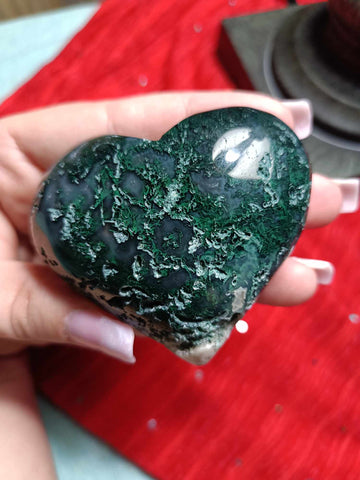 Moss Agate Crystal Heart