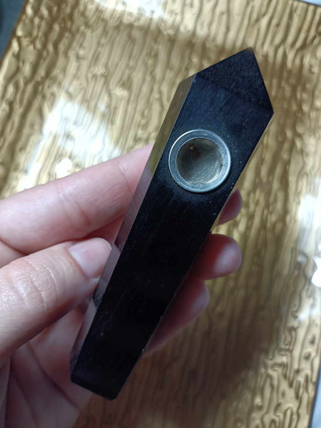 Obsidian Crystal Pipe