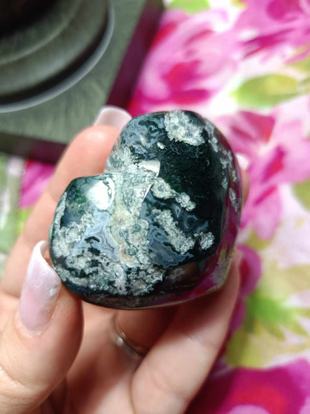 Moss Agate Crystal Heart Carving