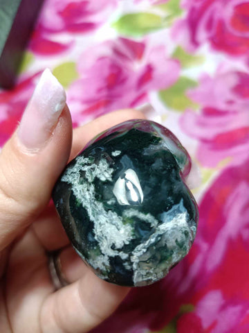 Moss Agate Crystal Heart Carving