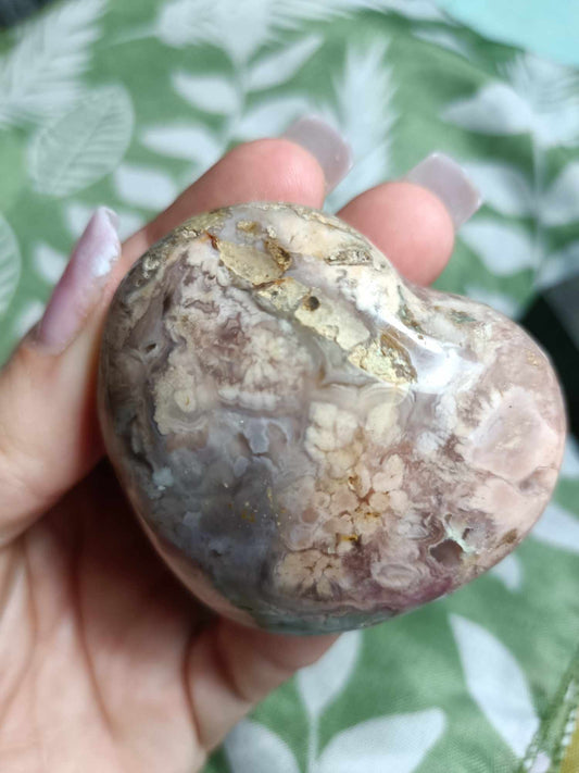 Flower Agate Crystal Heart