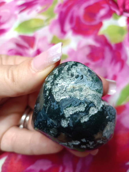 Moss Agate Crystal Heart Carving